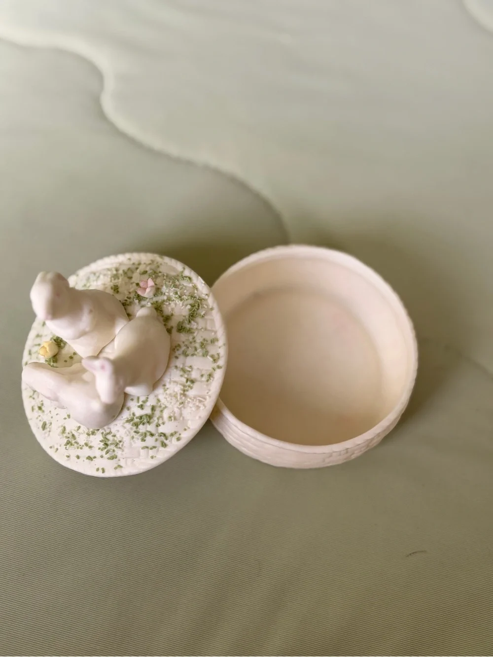 White Ceramic Bunny Trinket Box - Decorative Home Accent